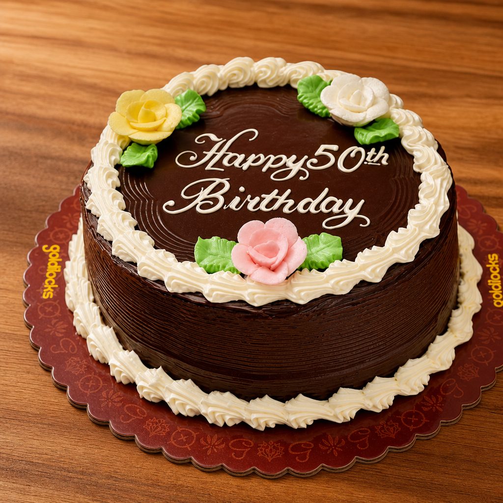 8" Round Chocolate Greeting Cake.