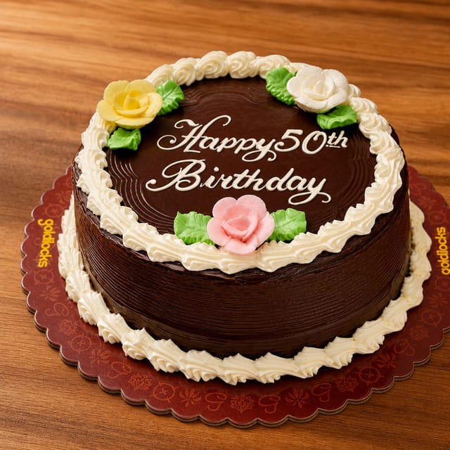 8" Round Chocolate Greeting Cake.